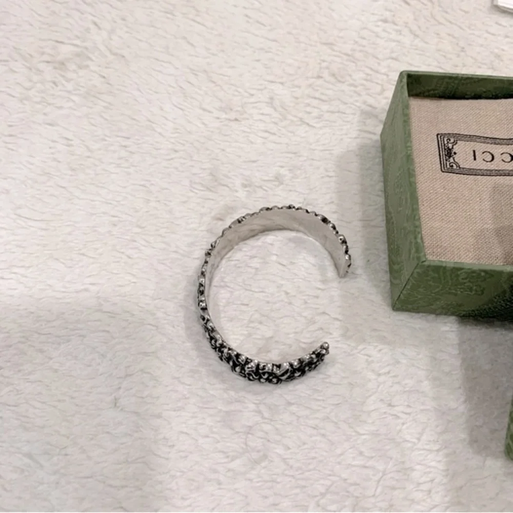 NIB Authentic Gucci Sterling Silver Crystal Garden Interlocking G Cuff Bracelet - Picture 5 of 7